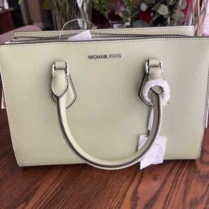 Michael Kors Green Satchel Bag with Structured Design